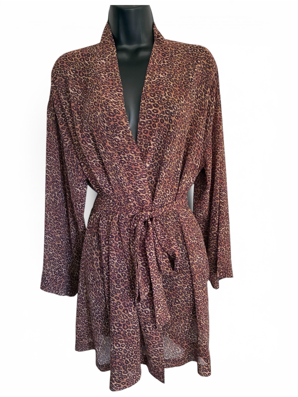 Vintage 90s 2000s Victorias Secret Leopard Print Short Robe Brown Sz Os